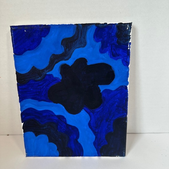 Hand-painted beautiful squiggly blotched abstract dark blue gouache painting - Picture 1 of 1